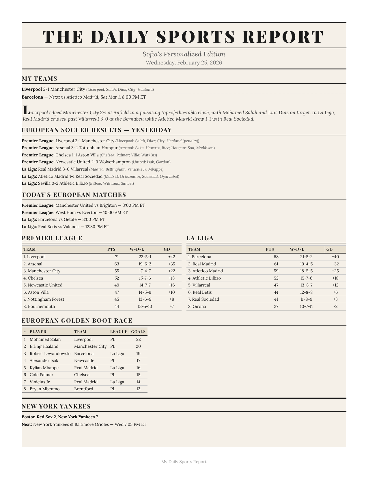 Newspaper theme sample report — classic newsprint